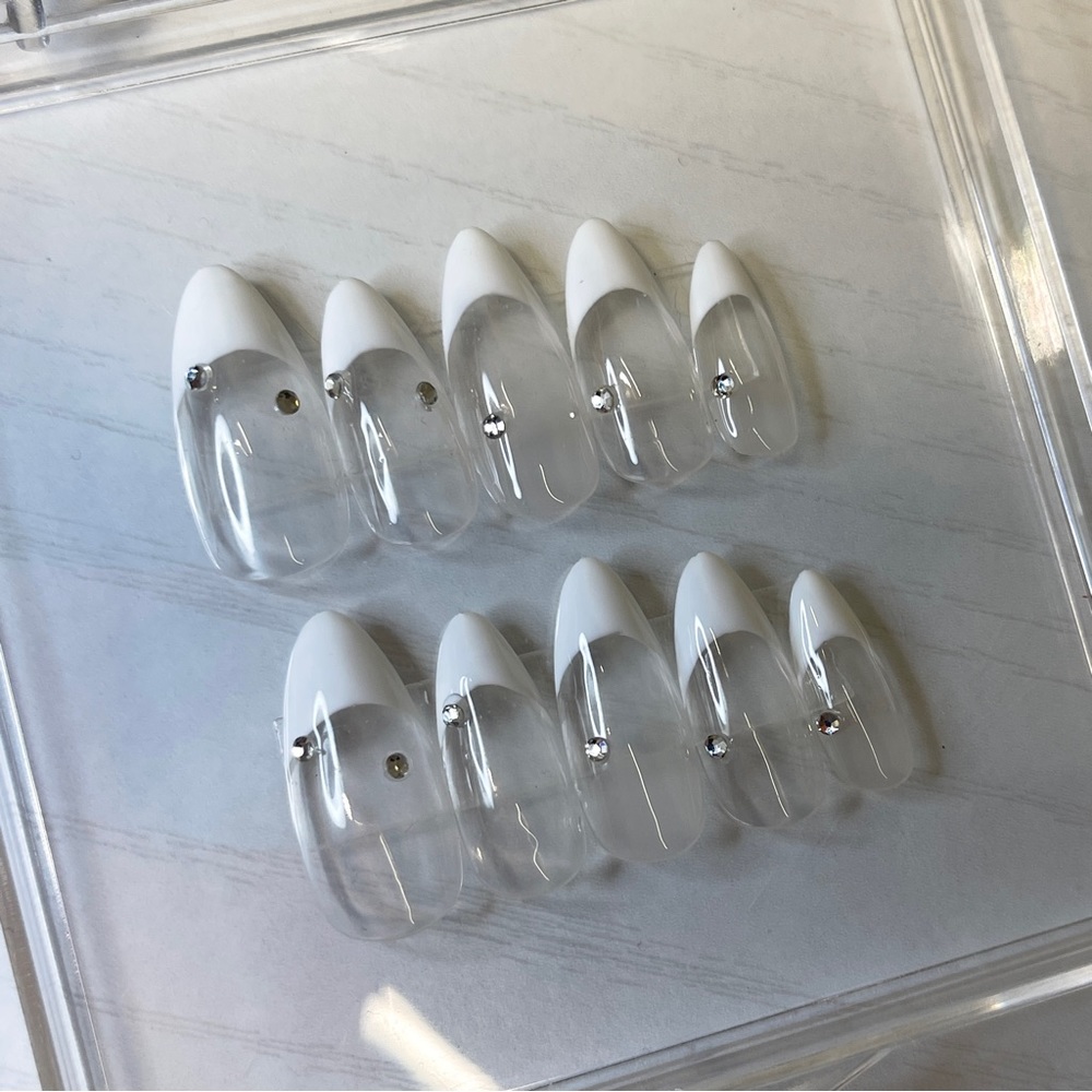 White french nail handmade gel nail, acrylic press on nail, fake nail,